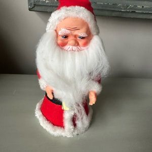 Vintage rubber faced flocked Santa tree topper made in Japan